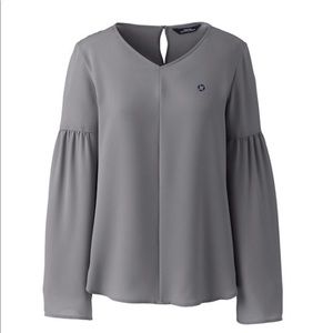 Women's's Regular V Neck Flare Sleeve Crepe Blouse